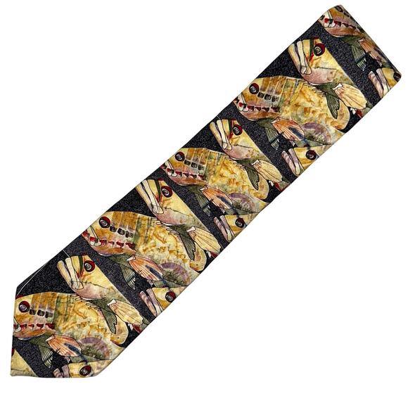 Vintage 90s Endangered Species ‘I Thought You Said She’d Be Here’ Fish Silk Tie - Picture 1 of 7